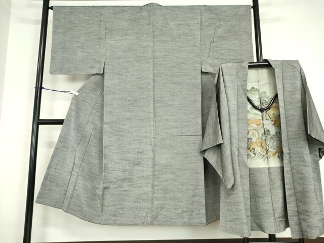 平和屋着物●男性　紬　アンサンブル　霞文　正絹　逸品　DABC3040az