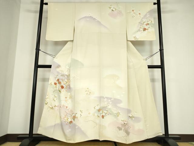 平和屋着物●訪問着　几帳花文　暈し染め　金彩　反端付き　正絹　逸品　未使用　DABC3062az