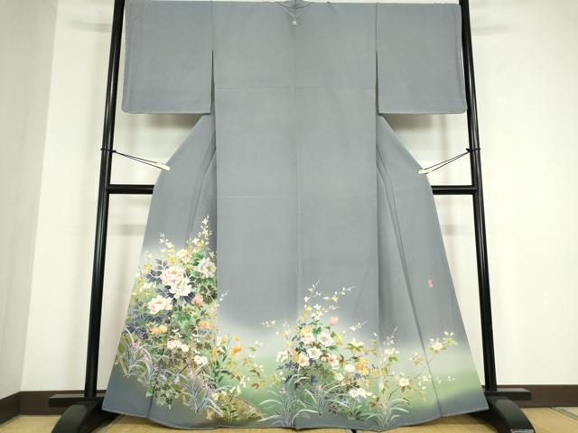 小紋 反物 ポリエステル 草花模様 洗える着物 レディース 新品 未仕立