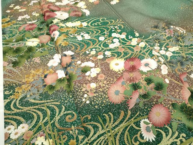 平和屋着物●訪問着　刺繍　流水花文　暈し染め　金彩　正絹　逸品　DABC3205az 平和屋着物○訪問着 刺繍 流水花文 暈し染め 金彩 正絹 逸品