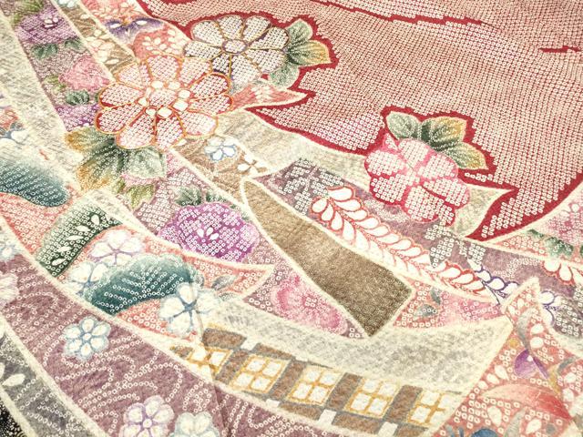 平和屋着物●訪問着　駒刺繍　ふくれ織　束ね熨斗花文　金彩　正絹　逸品　DABC3413az