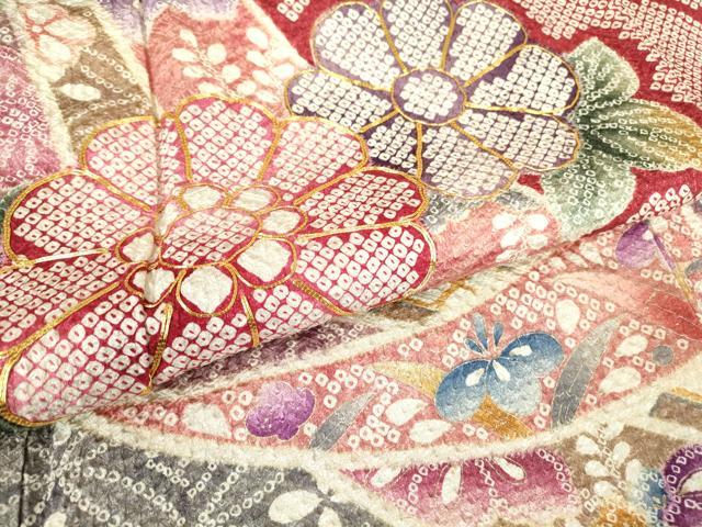 平和屋着物●訪問着　駒刺繍　ふくれ織　束ね熨斗花文　金彩　正絹　逸品　DABC3413az