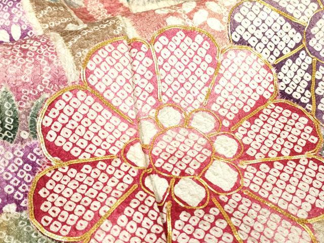 平和屋着物●訪問着　駒刺繍　ふくれ織　束ね熨斗花文　金彩　正絹　逸品　DABC3413az