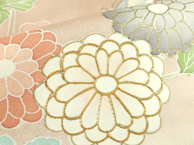 平和屋着物●訪問着　駒刺繍　市松舞蝶花文　暈し染め　金彩　正絹　逸品　DABC3425az 平和屋着物○訪問着 駒刺繍 市松舞蝶花文 暈し染め 金彩 正絹 逸品