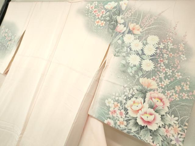 平和屋着物●訪問着　作家物　草花文　手描き　暈し染め　正絹　逸品　DABC3446az_2