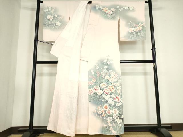 平和屋着物●訪問着　作家物　草花文　手描き　暈し染め　正絹　逸品　DABC3446az_1