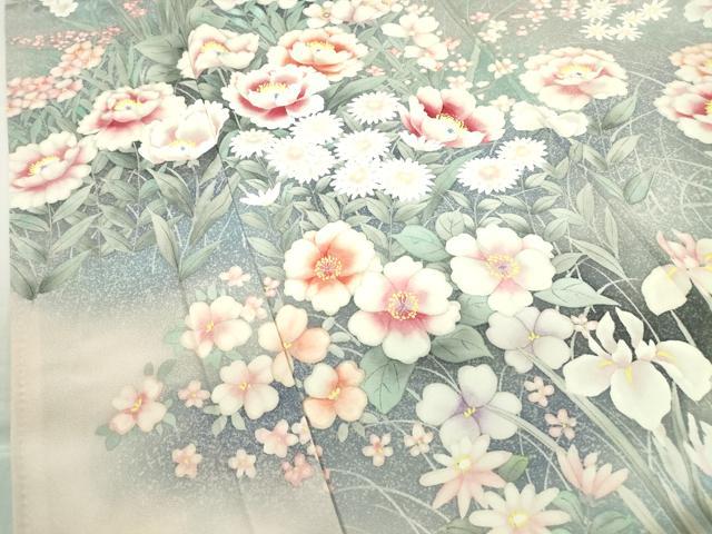 平和屋着物●訪問着　作家物　草花文　手描き　暈し染め　正絹　逸品　DABC3446az_4