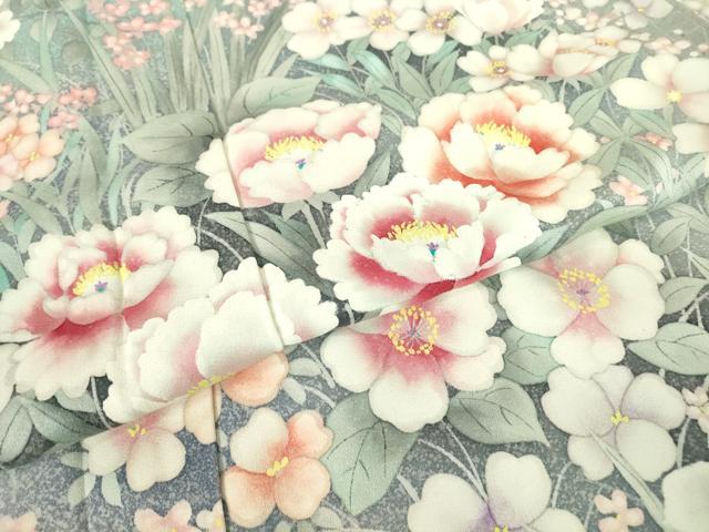平和屋着物●訪問着　作家物　草花文　手描き　暈し染め　正絹　逸品　DABC3446az_5