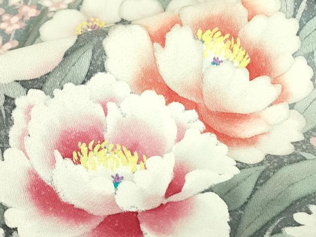 平和屋着物●訪問着　作家物　草花文　手描き　暈し染め　正絹　逸品　DABC3446az_6