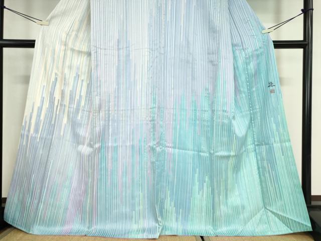 平和屋着物●訪問着　作家物　刺繍　変わり縞　銀糸　正絹　逸品　DABC3513az_3