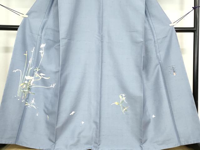 平和屋着物●京加賀友禅　百貫石峰　訪問着　白山紬　草花文　正絹　逸品　未使用　DABC3524az_3
