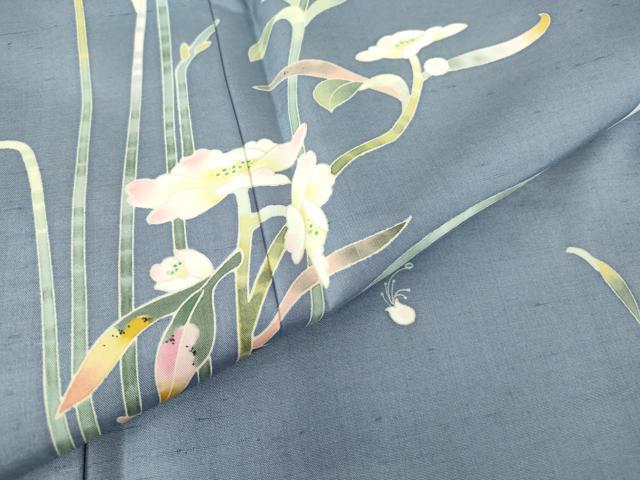 平和屋着物●京加賀友禅　百貫石峰　訪問着　白山紬　草花文　正絹　逸品　未使用　DABC3524az_5
