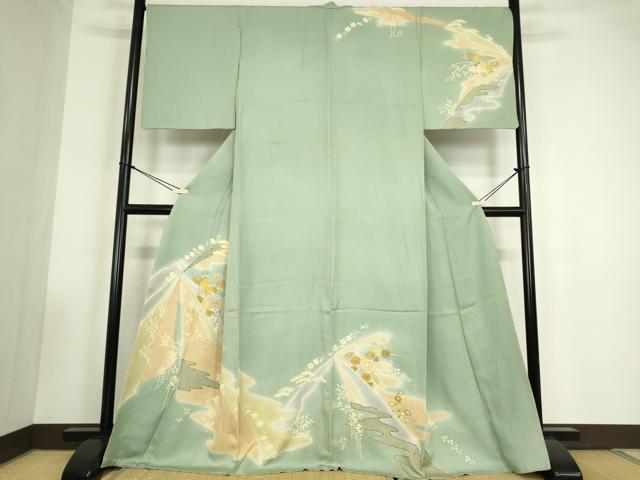 平和屋着物●創業460年・千總　訪問着　駒刺繍　霞花文　暈し染め　金彩　小田急百貨店扱い　正絹　逸品　DABC3537az