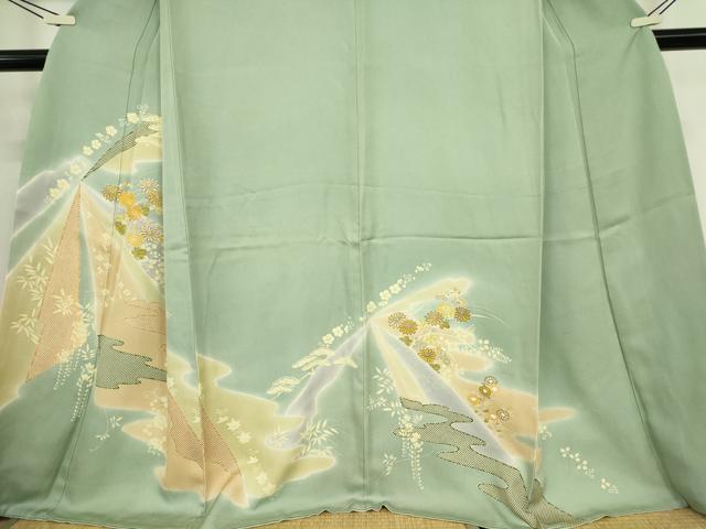 平和屋着物●創業460年・千總　訪問着　駒刺繍　霞花文　暈し染め　金彩　小田急百貨店扱い　正絹　逸品　DABC3537az