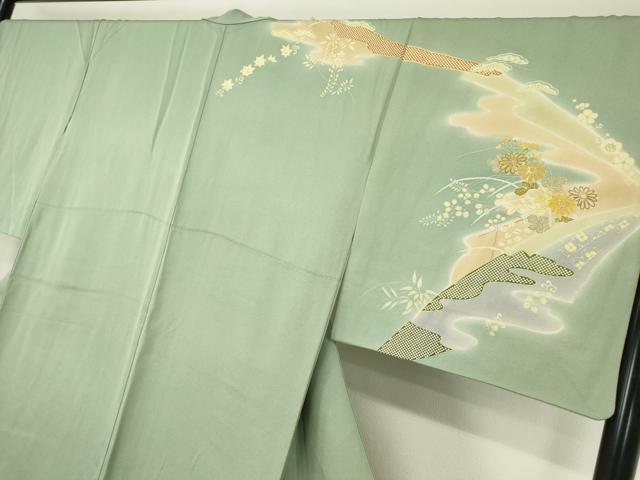平和屋着物●創業460年・千總　訪問着　駒刺繍　霞花文　暈し染め　金彩　小田急百貨店扱い　正絹　逸品　DABC3537az