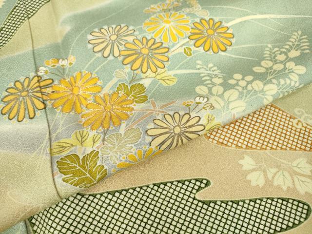 平和屋着物●創業460年・千總　訪問着　駒刺繍　霞花文　暈し染め　金彩　小田急百貨店扱い　正絹　逸品　DABC3537az
