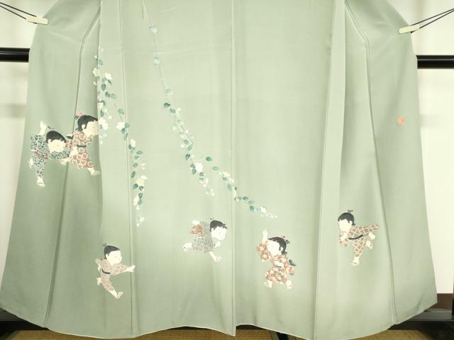 平和屋着物●訪問着　友禅　作家物　童子遊び　正絹　逸品　DABC3577az 平和屋着物○訪問着 友禅 作家物 童子遊び 正絹 逸品 DABC3577az