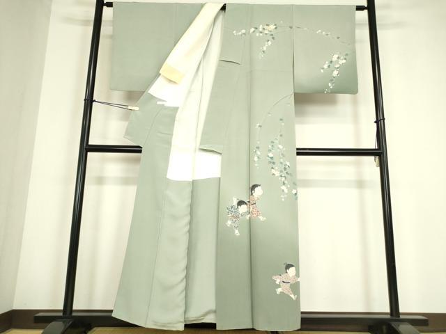 平和屋着物●訪問着　友禅　作家物　童子遊び　正絹　逸品　DABC3577az 平和屋着物○訪問着 友禅 作家物 童子遊び 正絹 逸品 DABC3577az