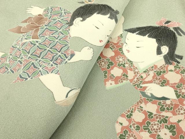 平和屋着物●訪問着　友禅　作家物　童子遊び　正絹　逸品　DABC3577az 平和屋着物○訪問着 友禅 作家物 童子遊び 正絹 逸品 DABC3577az