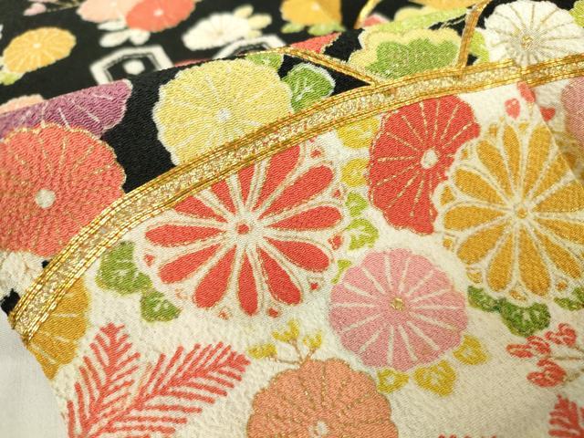 平和屋着物●訪問着　駒刺繍　地紙飛鶴花文　鬼しぼ縮緬　黒地　金彩　正絹　逸品　DABC3632az_6