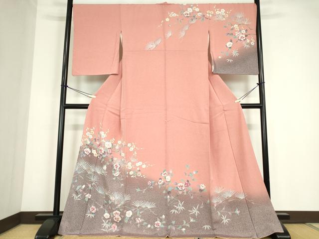 平和屋着物●訪問着　友禅　枝花文　暈し染め　正絹　逸品　DABC3639az