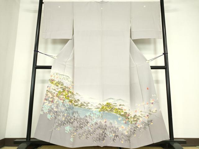 平和屋着物●本加賀友禅作家　茶谷孝志　色留袖　渡り橋風景花文　正絹　逸品　DABC3648az