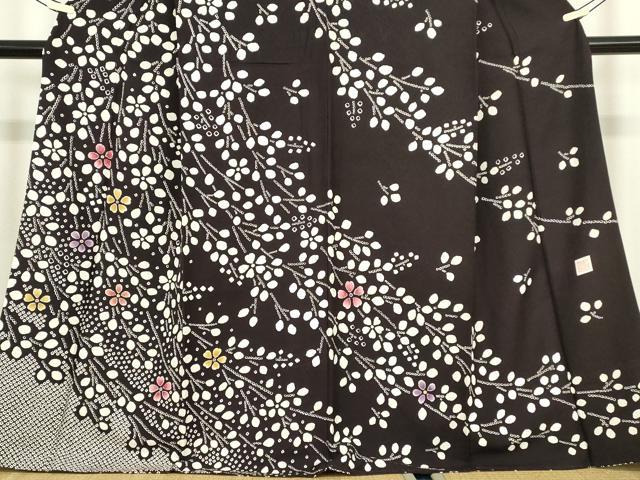 平和屋着物●訪問着　作家物　枝花文　黒地　正絹　逸品　DABC3673az_3