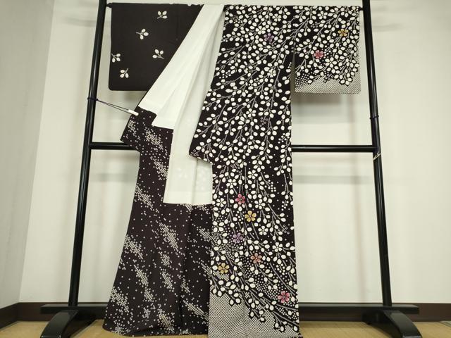平和屋着物●訪問着　作家物　枝花文　黒地　正絹　逸品　DABC3673az_1