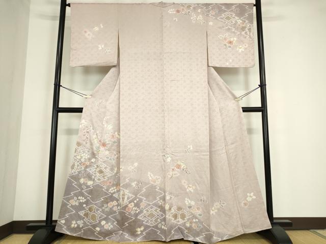 平和屋着物●訪問着　駒刺繍　絞り　松皮菱花文　金彩　正絹　逸品　DABC3784az