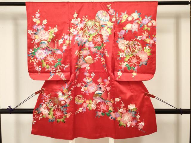 平和屋着物[]七五三　女の子　３歳　祝着　三つ身　駒刺繍　鴛鴦鞠花文　金彩　逸品　DABC5005ma