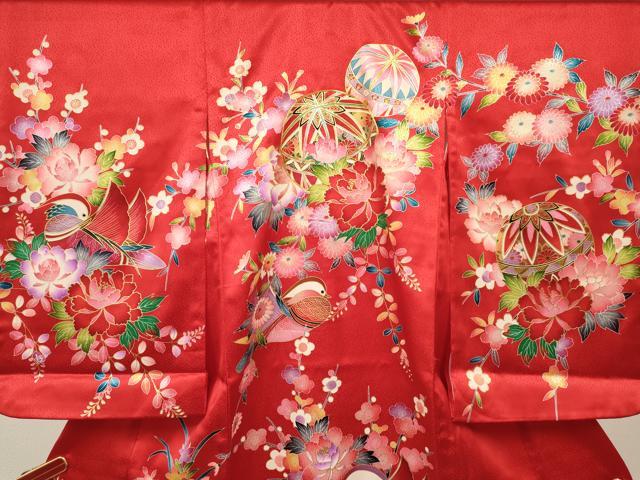 平和屋着物[]七五三　女の子　３歳　祝着　三つ身　駒刺繍　鴛鴦鞠花文　金彩　逸品　DABC5005ma