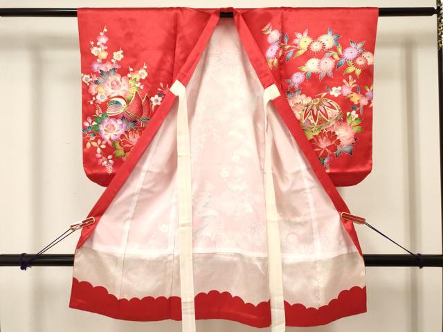 平和屋着物[]七五三　女の子　３歳　祝着　三つ身　駒刺繍　鴛鴦鞠花文　金彩　逸品　DABC5005ma