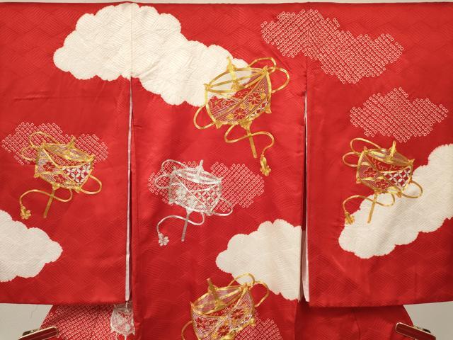 平和屋着物[]お宮参り　女の子　祝着　産着　初着　のしめ　駒刺繍　絞り　糸車花文　逸品　DABC5018ma_2