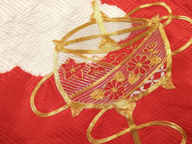 平和屋着物[]お宮参り　女の子　祝着　産着　初着　のしめ　駒刺繍　絞り　糸車花文　逸品　DABC5018ma_3