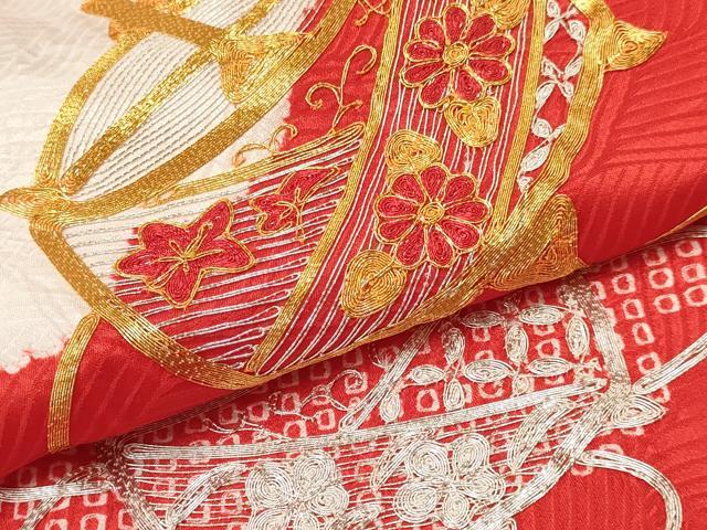 平和屋着物[]お宮参り　女の子　祝着　産着　初着　のしめ　駒刺繍　絞り　糸車花文　逸品　DABC5018ma_5