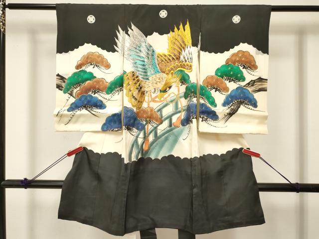 平和屋着物[]お宮参り　男の子　祝着　産着　初着　のしめ　刺繍　鷹　鷲　渡橋松文　暈し染め　金彩　逸品　DABC5043ma