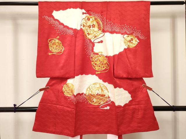 平和屋着物[]お宮参り　女の子　祝着　産着　初着　のしめ　駒刺繍　絞り　鞠花文　逸品　DABC5074ma