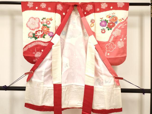 平和屋着物[]七五三　女の子　３歳　祝着　三つ身　長襦袢(袷)セット　絞り　花車文　金彩　箱付き　逸品　DABC5103ma_2