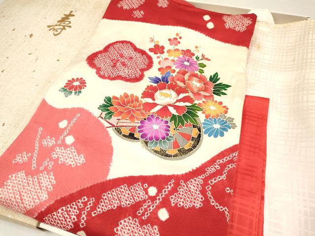平和屋着物[]七五三　女の子　３歳　祝着　三つ身　長襦袢(袷)セット　絞り　花車文　金彩　箱付き　逸品　DABC5103ma_5