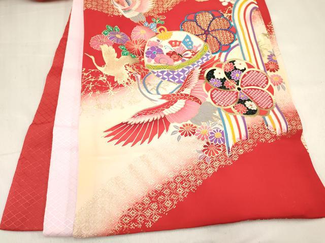 平和屋着物[]お宮参り　女の子　祝着　産着　初着　のしめ　飛鶴鞠花蝶文　暈し染め　金彩　箱付き　逸品　未使用　DABC5105ma_7