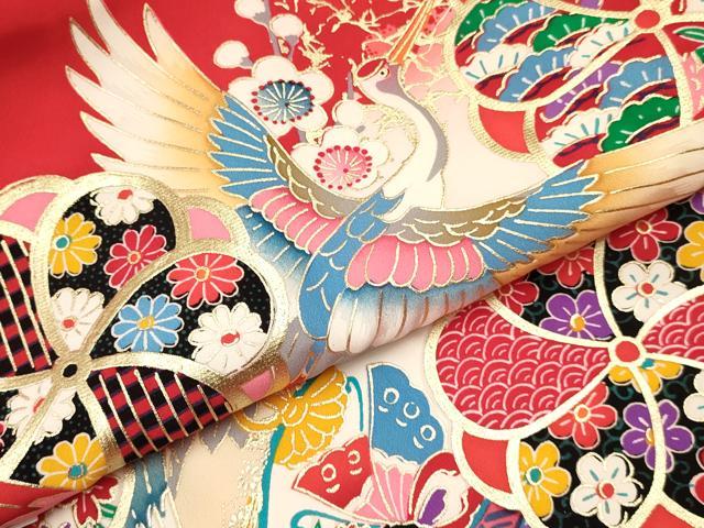 平和屋着物[]お宮参り　女の子　祝着　産着　初着　のしめ　飛鶴鞠花蝶文　暈し染め　金彩　箱付き　逸品　未使用　DABC5105ma_5