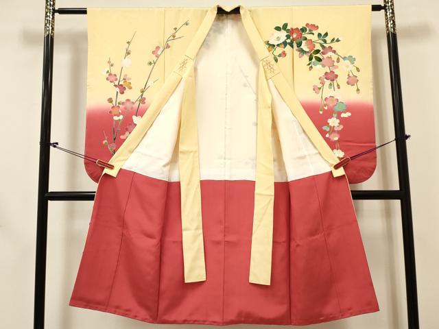 平和屋着物[]七五三　女の子　７歳　祝着　四つ身　長襦袢(無双仕立て)セット　友禅　作家物　牡丹花文　暈し染め　逸品　DABC5149ma_2