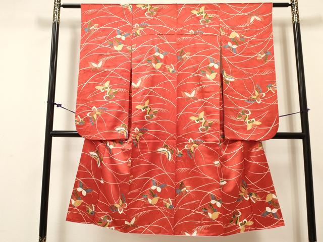 平和屋着物[]七五三　女の子　７歳　祝着　四つ身　芝舞蝶文　金彩　逸品　DABC5200ma