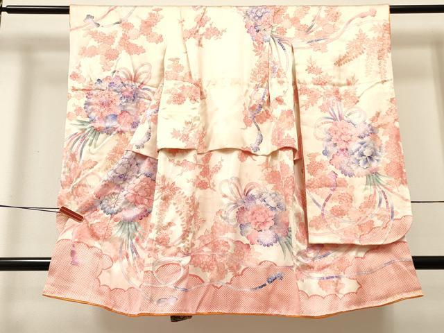 平和屋着物[]七五三　女の子　３歳　祝着　三つ身　駒刺繍　草花文　金彩　逸品　DABC5212ma