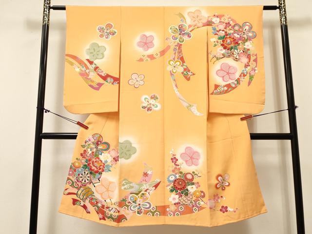 平和屋着物[]七五三　女の子　７歳　祝着　四つ身　束ね熨斗花車文　暈し染め　金銀彩　逸品　DABC5226ma 25,012円