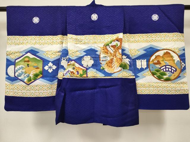 平和屋着物[]七五三　男の子　祝着・羽織・行灯袴・小物セット　鷹　鷲　風景松文　金彩　DABC5305ma_5