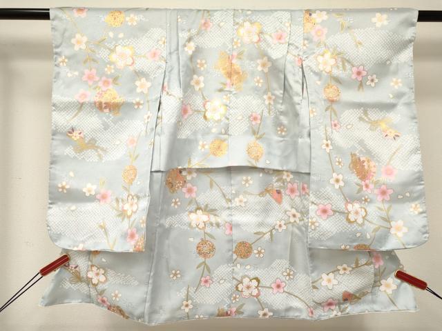 平和屋着物[]七五三　女の子　３歳　祝着　三つ身　長襦袢(単衣)・被布・草履・小物セット　鈴花文　金彩　箱付き　DABC5316ma_1