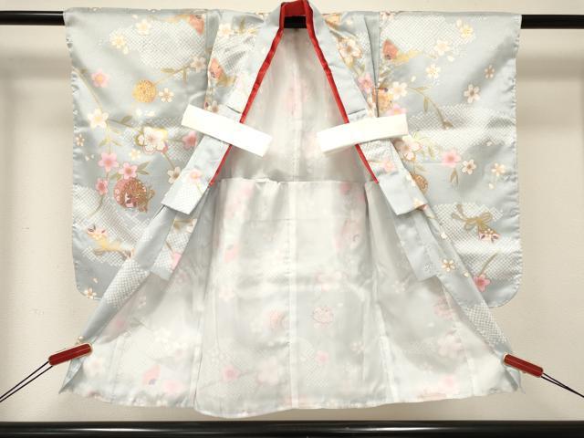 平和屋着物[]七五三　女の子　３歳　祝着　三つ身　長襦袢(単衣)・被布・草履・小物セット　鈴花文　金彩　箱付き　DABC5316ma_2