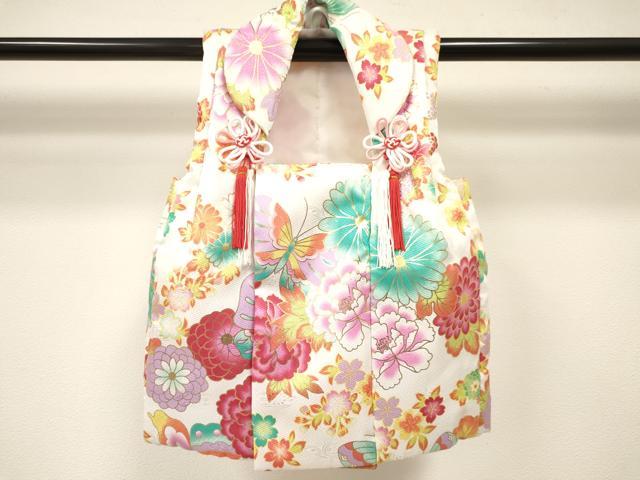 平和屋着物[]七五三　女の子　３歳　祝着　三つ身　長襦袢(単衣)・被布・草履・小物セット　花蝶文　金彩　箱付き　DABC5317ma_7