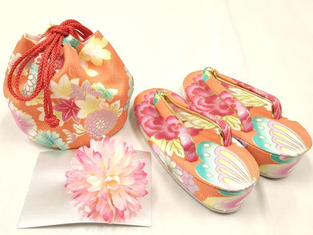 平和屋着物[]七五三　女の子　３歳　祝着　三つ身　長襦袢(単衣)・被布・草履・小物セット　花蝶文　金彩　箱付き　DABC5317ma_8